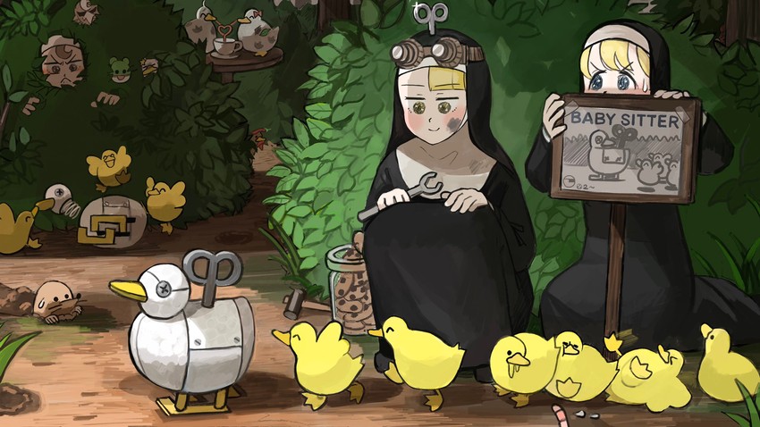 clumsy nun, froggy nun, and spicy nun (little nuns) drawn by diva_(hyxpk)