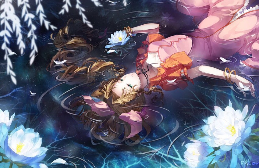 aerith gainsborough (final fantasy and 2 more) drawn by cat_princess