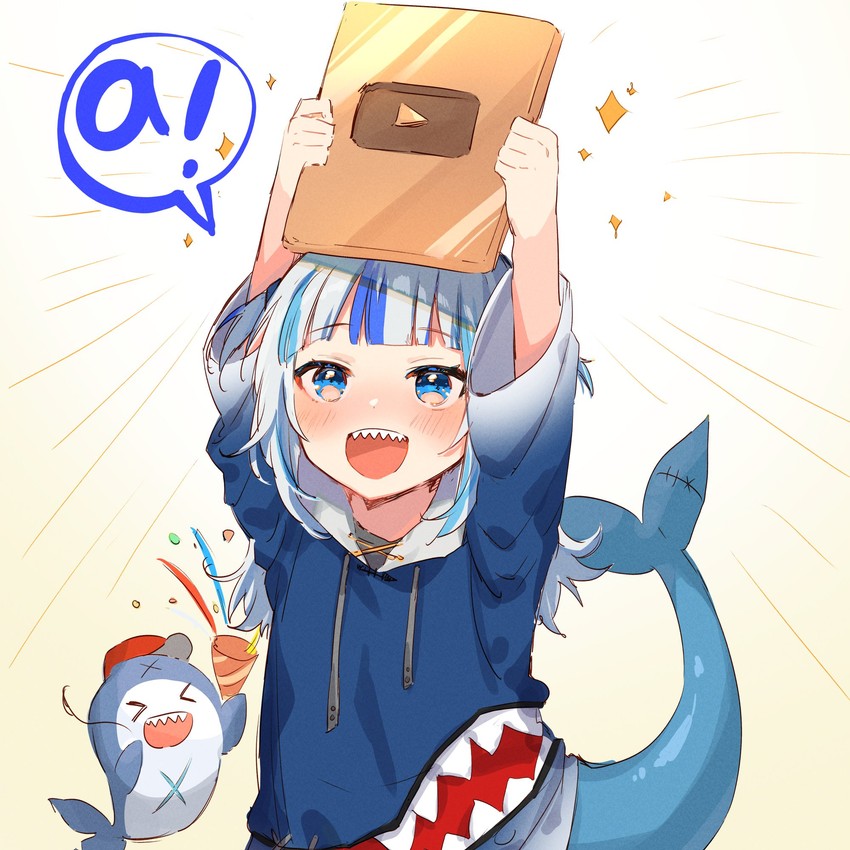 gawr gura and bloop (hololive and 2 more) drawn by kura_noi