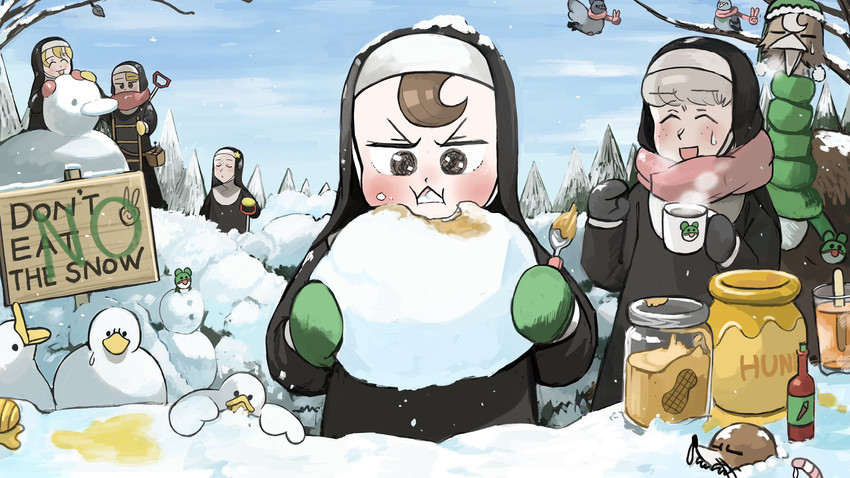 clumsy nun, froggy nun, spicy nun, sheep nun, and star nun (little nuns) drawn by diva_(hyxpk)