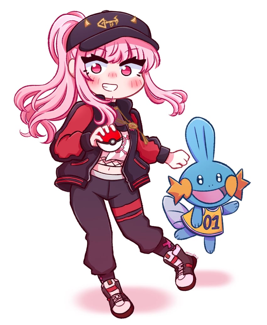 mori calliope and mudkip (pokemon and 2 more) drawn by arexsudraws