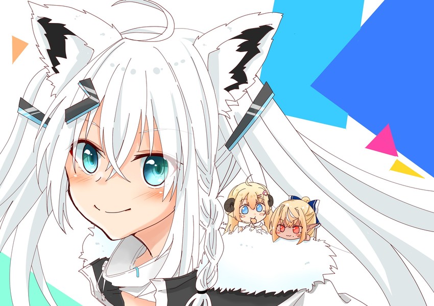 shirakami fubuki, shiranui flare, and tsunomaki watame (hololive) drawn by natui_makoto