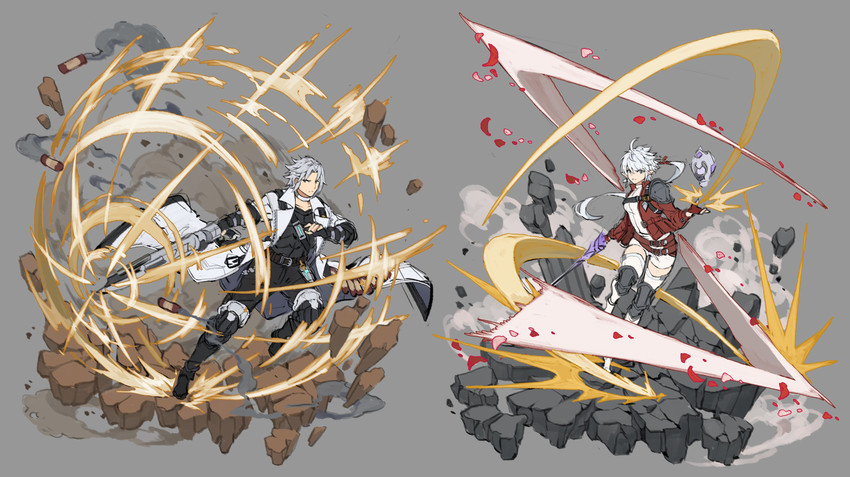 alisaie leveilleur, red mage, thancred waters, and gunbreaker (final fantasy and 1 more) drawn by papajay_(jennygin2)