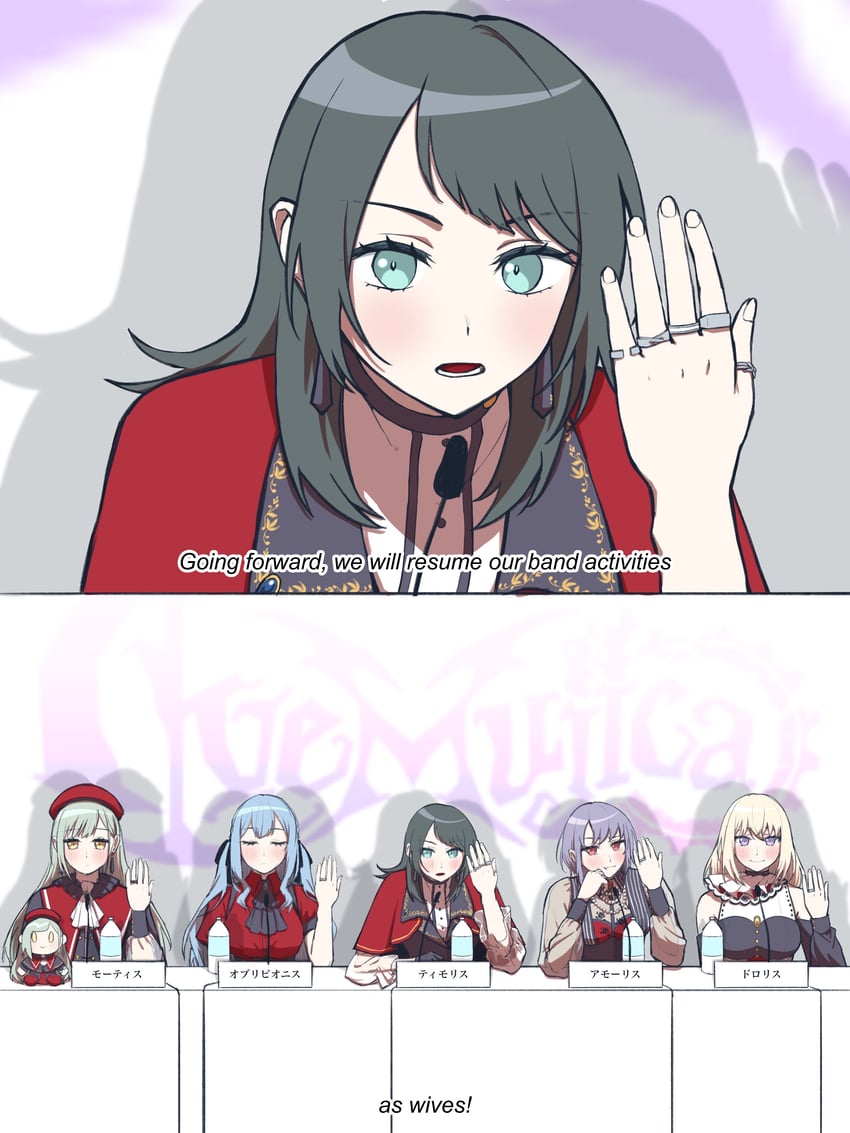 togawa sakiko, wakaba mutsumi, yahata umiri, misumi uika, mortis, and 5 more (bang dream! and 1 more) drawn by mihyonnn