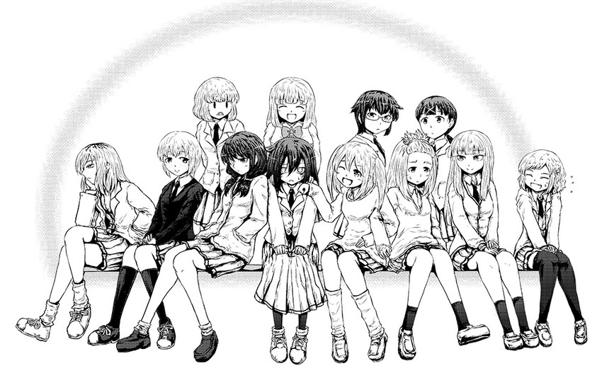 kuroki tomoko, tamura yuri, katou asuka, nemoto hina, uchi emiri, and 7 more (watashi ga motenai no wa dou kangaetemo omaera ga warui!) drawn by yokochou