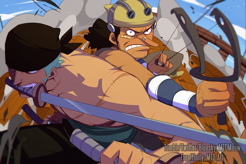 roronoa zoro and usopp (one piece) drawn by mto