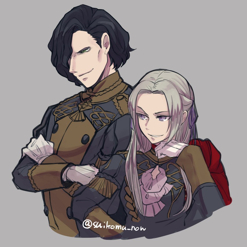 edelgard von hresvelg and hubert von vestra (fire emblem and 1 more) drawn by suikomu_now