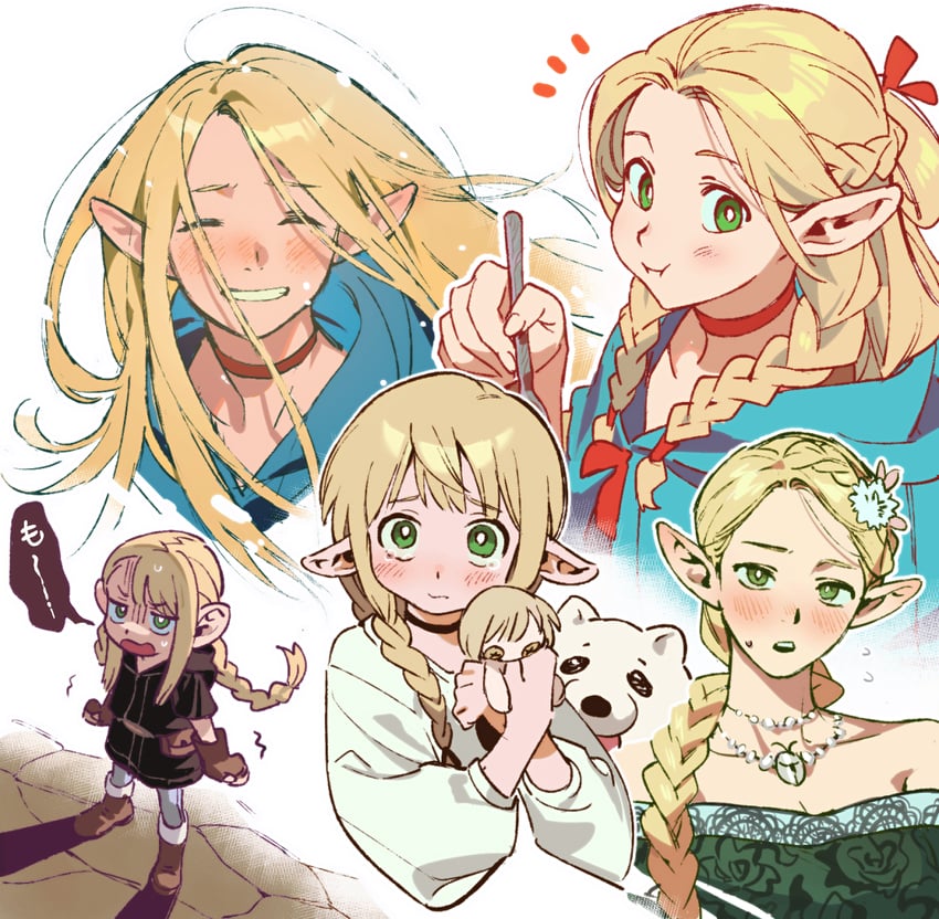 marcille donato, falin touden, and laios touden (dungeon meshi) drawn by qin_(7833198)