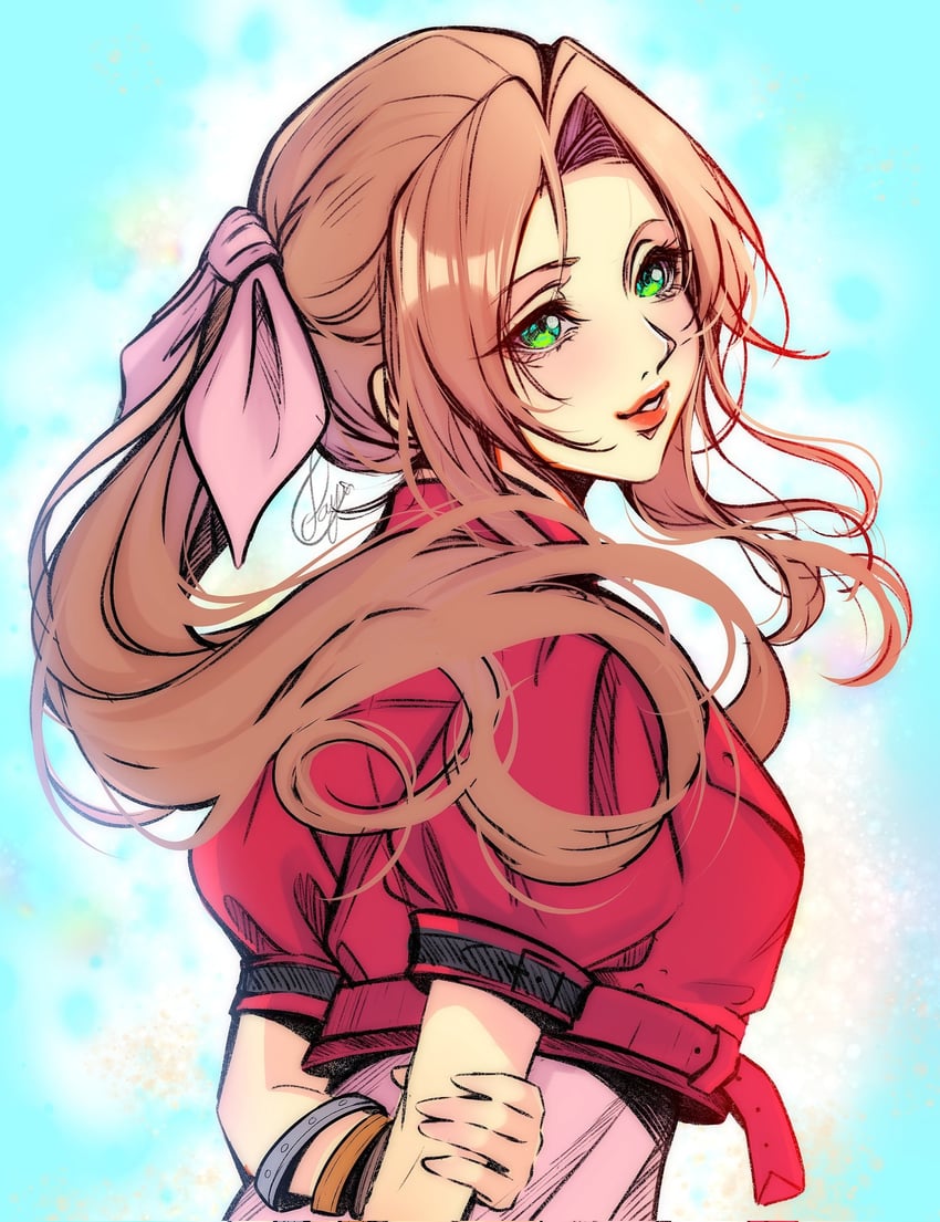 aerith gainsborough (final fantasy and 3 more) drawn by atelier_saya