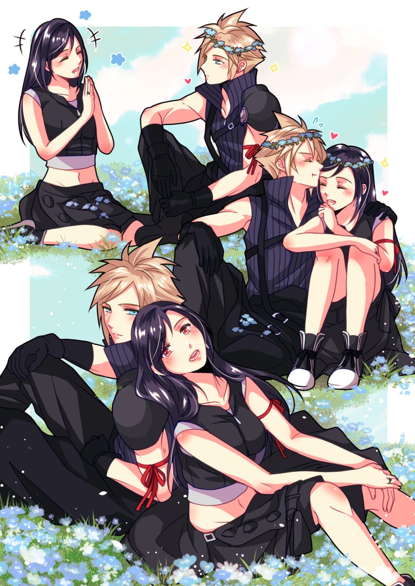 tifa lockhart, cloud strife, and fenrir (final fantasy and 2 more) drawn by babigonice