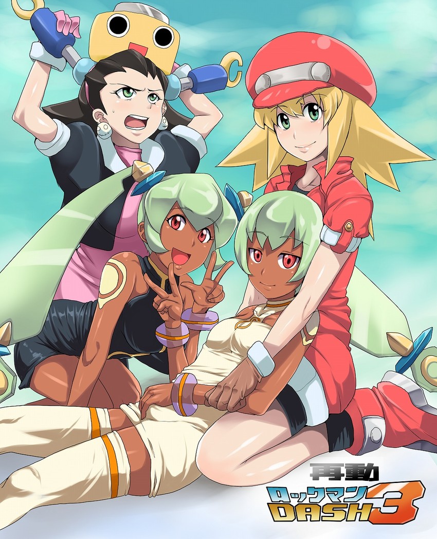 tron bonne, roll caskett, servbot, yuna, and sera (mega man and 2 more) drawn by cholesenel