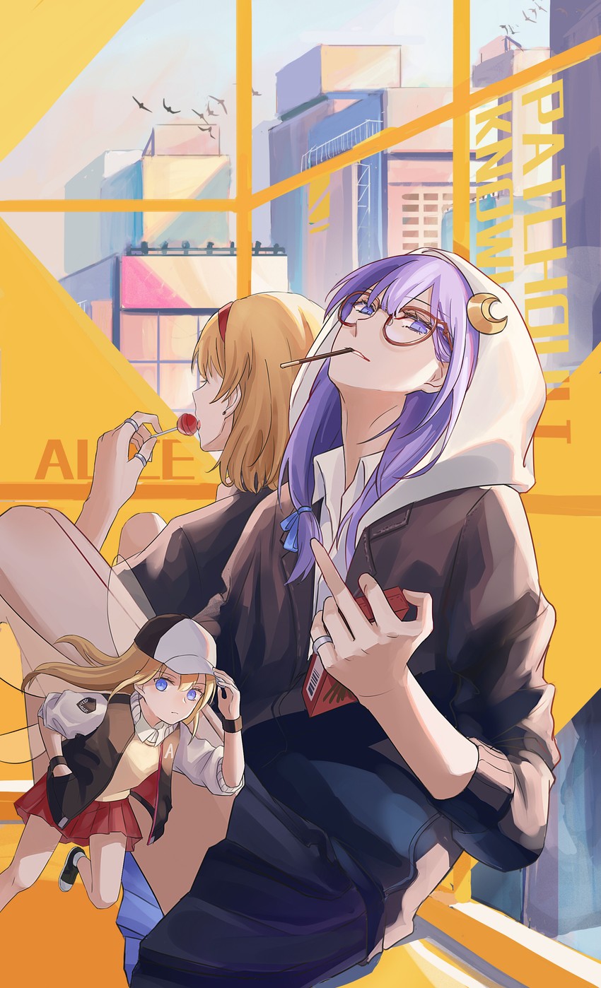 alice margatroid, patchouli knowledge, and shanghai doll (touhou) drawn by slms