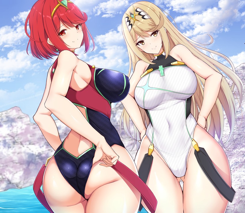 pyra and mythra (xenoblade chronicles and 1 more) drawn by noeomi
