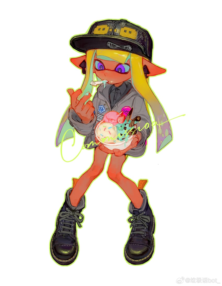 inkling player character and inkling girl (splatoon) drawn by creamyghost