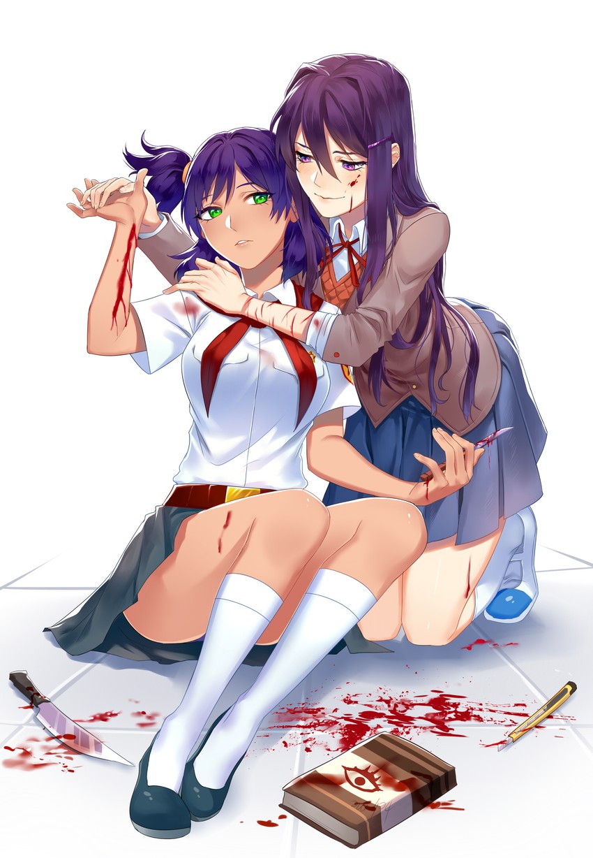 yuri and unyl-chan (doki doki literature club and 1 more) drawn by rezoeline