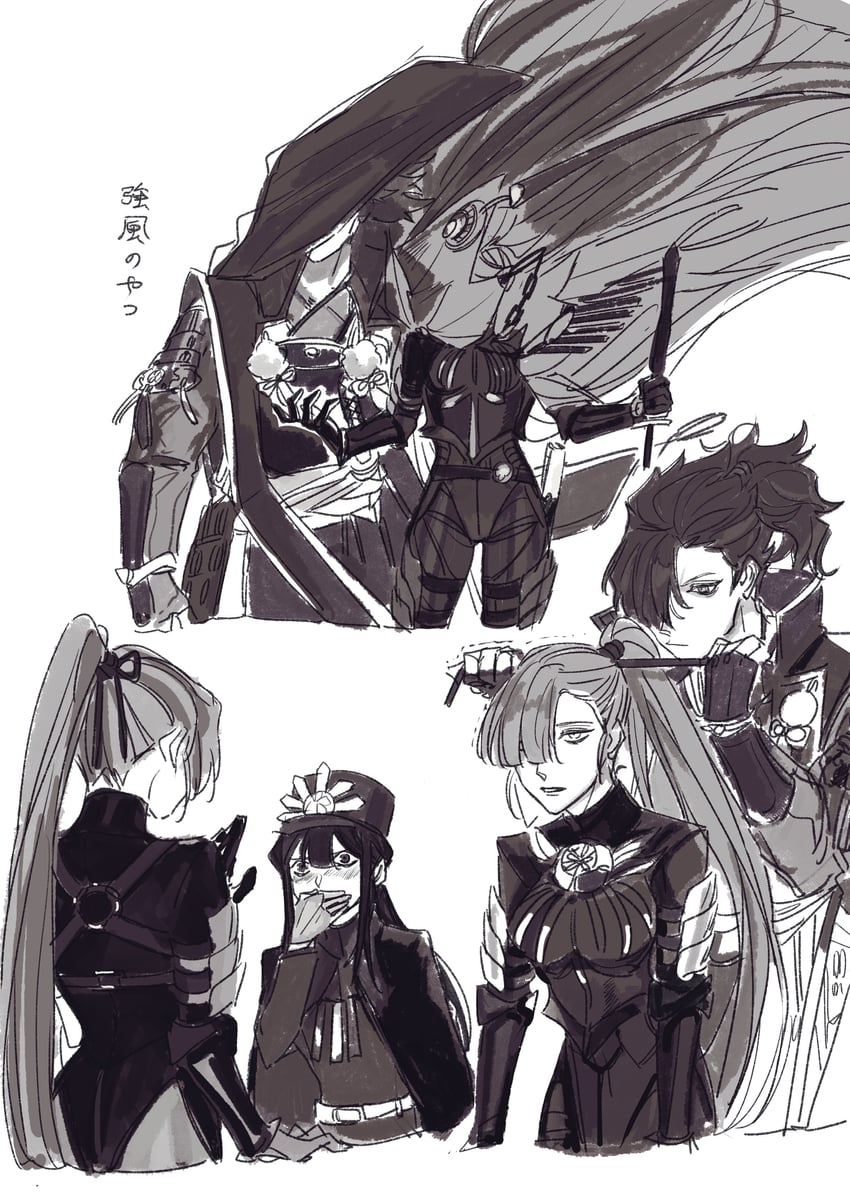 oda nobunaga, oda nobukatsu, and mori nagayoshi (fate and 1 more) drawn by ddlcclia