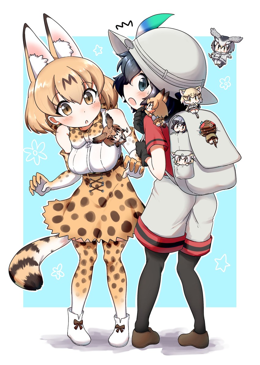 serval, kaban, common raccoon, fennec, northern white-faced owl, and 3 more (kemono friends) drawn by ngetyan