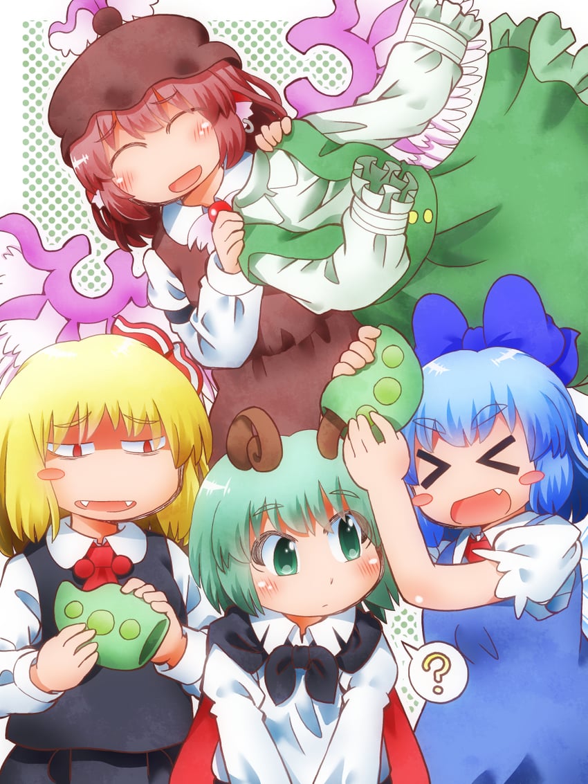 cirno, rumia, mystia lorelei, wriggle nightbug, zundamon, and 1 more (touhou) drawn by matty_(zuwzi)