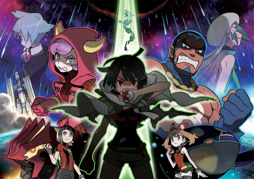 may, brendan, steven stone, rayquaza, courtney, and 7 more (pokemon and 1 more) drawn by oomura_yuusuke
