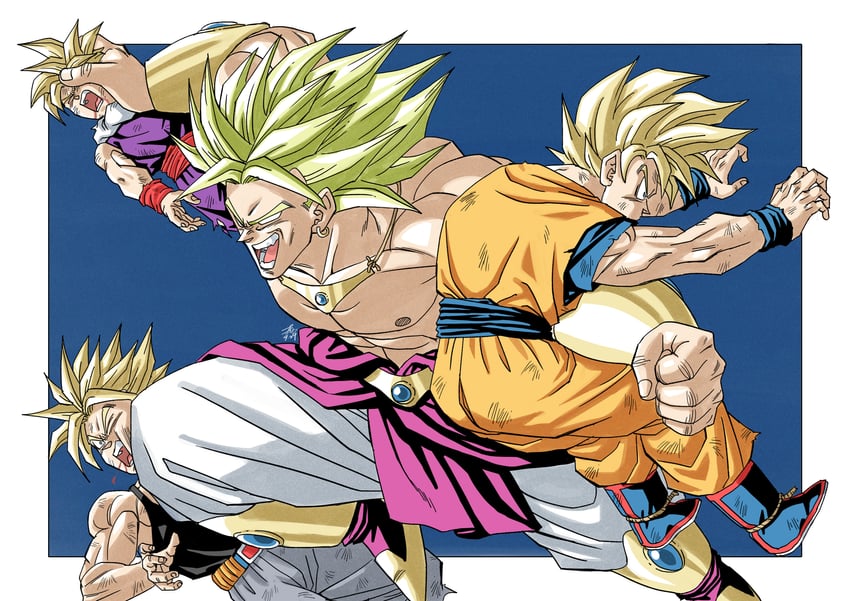 son goku, son gohan, trunks, and broly (dragon ball and 1 more) drawn by forest_1988