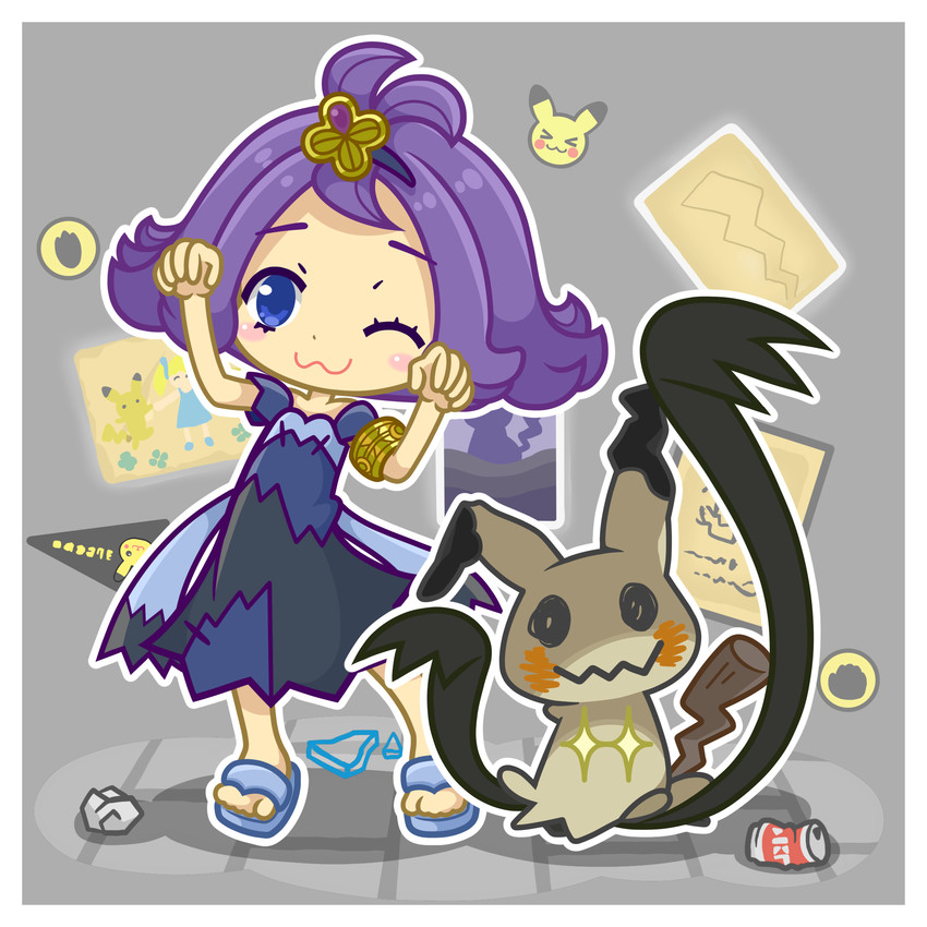 pikachu, mimikyu, and acerola (pokemon and 1 more) drawn by kawamochi_(mocchii)