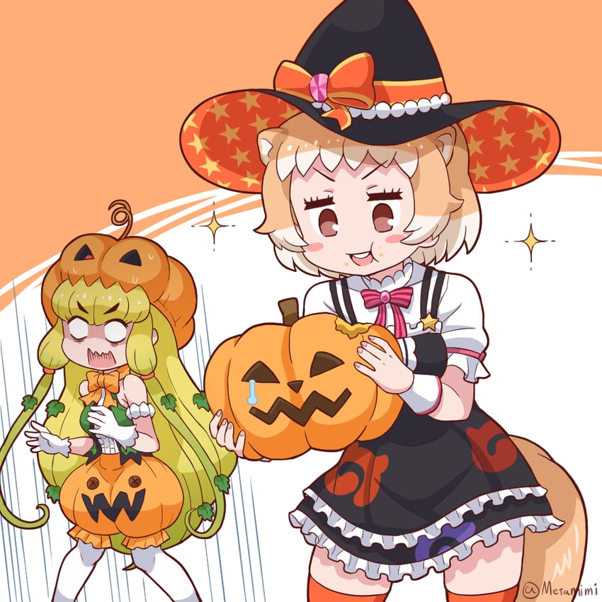 black-tailed prairie dog and jack-o'-lantern (kemono friends) drawn by metamimi