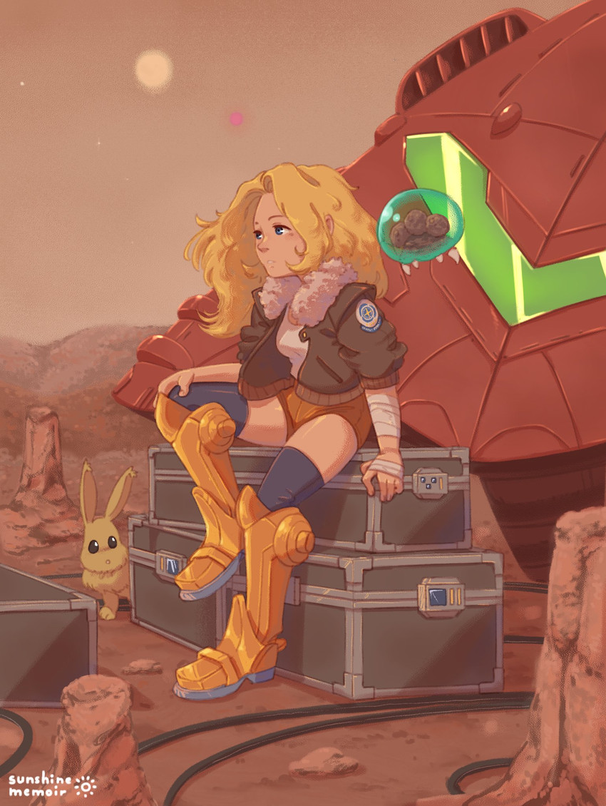 samus aran, metroid, metroid larva, and pyonchi (metroid) drawn by khiuly