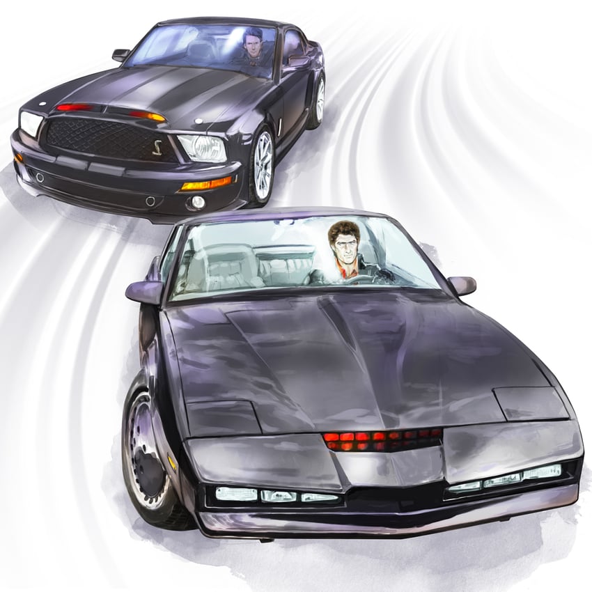 k.i.t.t, david hasselhoff, michael knight, and justin bruening (knight rider) drawn by igunuk