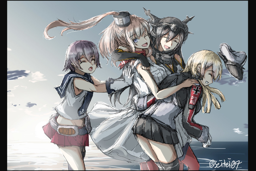 nagato, prinz eugen, saratoga, and sakawa (kantai collection) drawn by seitei_(04seitei)