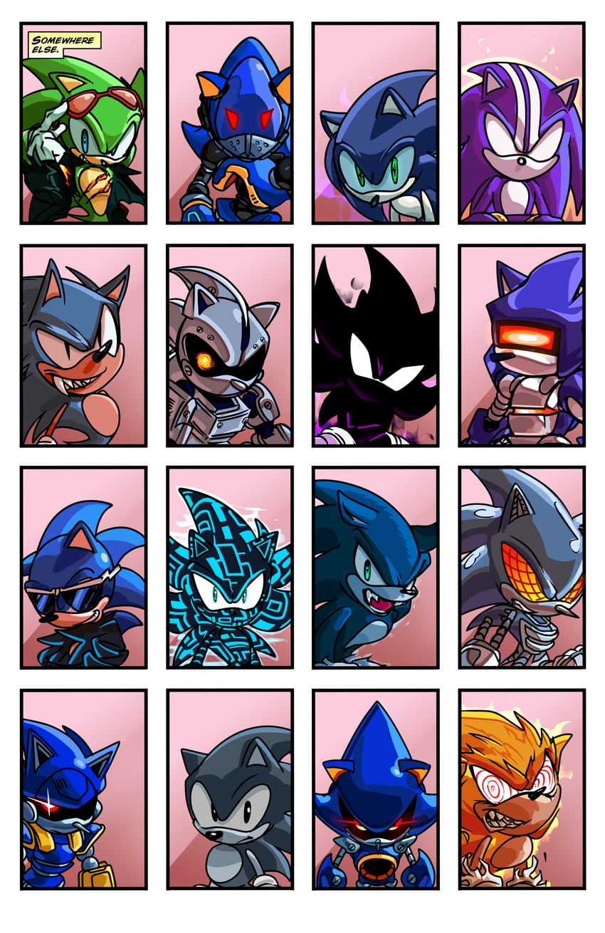 sonic the hedgehog, metal sonic, super sonic, sonic the werehog, mephiles the dark, and 9 more (sonic and 12 more) drawn by spacedawgspace
