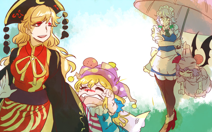 remilia scarlet, izayoi sakuya, clownpiece, and junko (touhou) drawn by yutarou