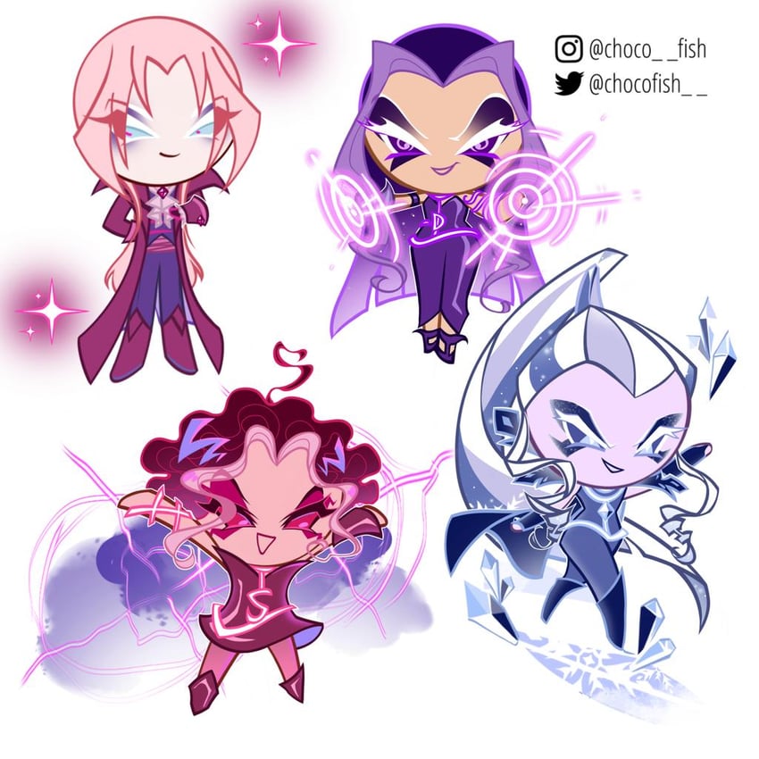 icy, darcy, stormy, and valtor (cookie run and 1 more) drawn by chocofish