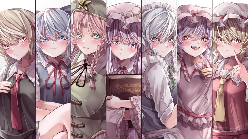 remilia scarlet, flandre scarlet, izayoi sakuya, cirno, patchouli knowledge, and 2 more (touhou and 1 more) drawn by mahoro_(minase_mahoro)