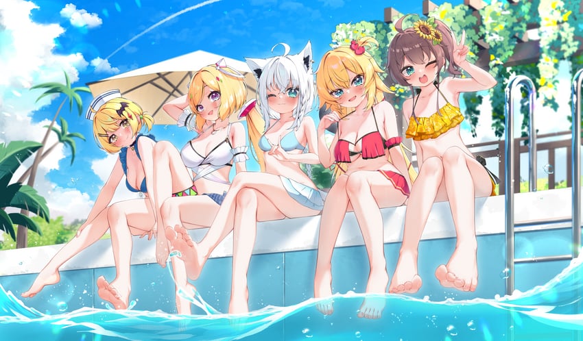 shirakami fubuki, natsuiro matsuri, akai haato, aki rosenthal, and yozora mel (hololive) drawn by yoshie_eneko