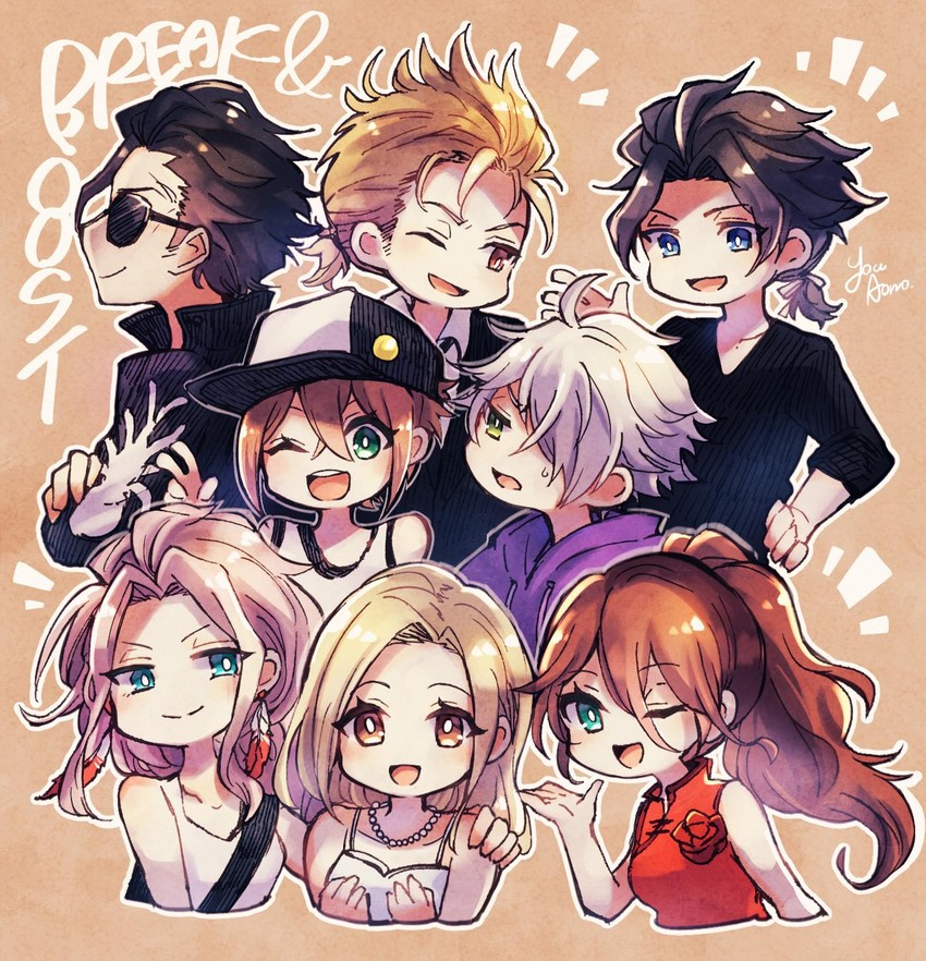 therion, tressa colzione, ophilia clement, primrose azelhart, cyrus albright, and 2 more (octopath traveler and 1 more) drawn by aononchi
