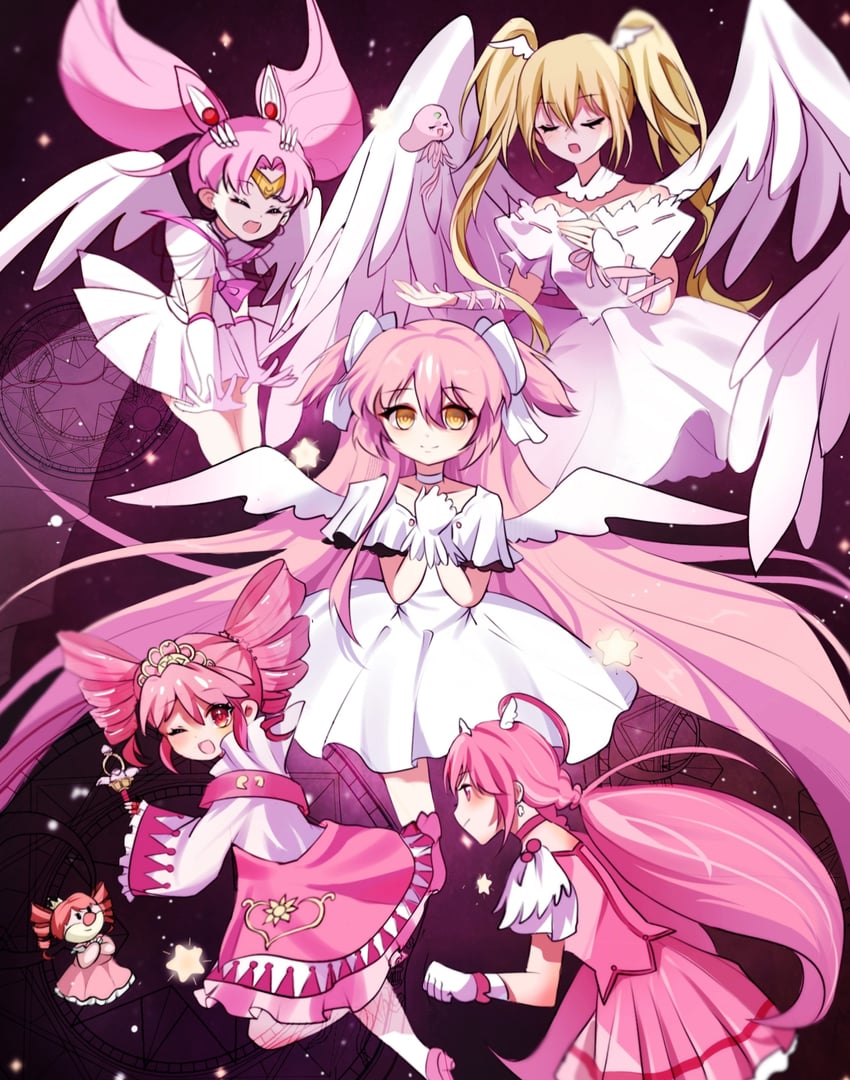 kaname madoka, ultimate madoka, hoshizora miyuki, chibi usa, cure happy, and 5 more (mahou shoujo madoka magica and 6 more)