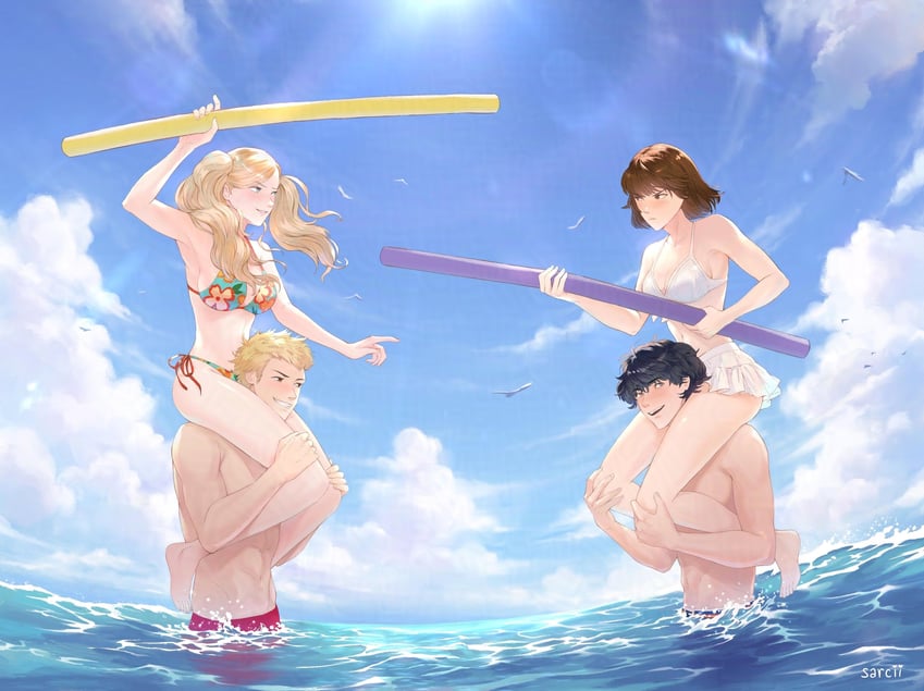 amamiya ren, takamaki anne, niijima makoto, and sakamoto ryuuji (persona and 1 more) drawn by sarcii