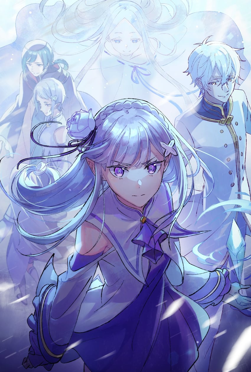 emilia, petelgeuse romaneeconti, pandora, regulus corneas, and fortuna (re:zero kara hajimeru isekai seikatsu) drawn by harusabin