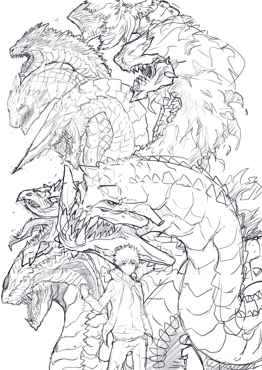 kamijou touma and angel dragon (toaru majutsu no index and 2 more) drawn by julioalqae
