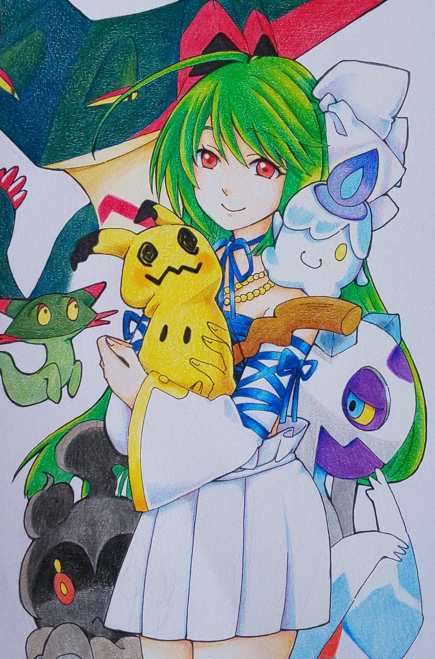mimikyu, litwick, froslass, dreepy, dragapult, and 2 more (pokemon and 1 more) drawn by mirumiru_03636
