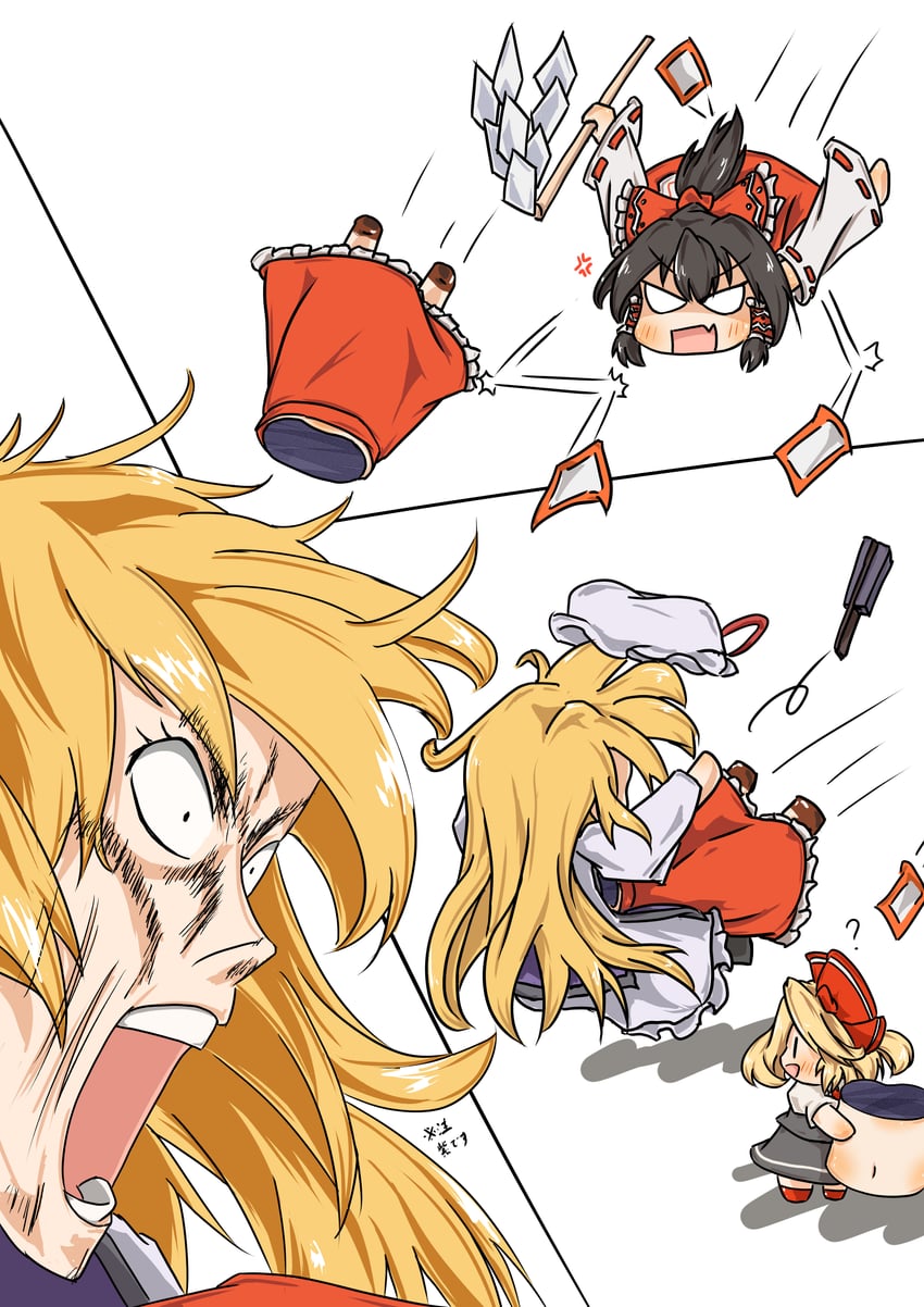 hakurei reimu, yakumo yukari, rumia, and paptimus scirocco (touhou and 2 more) drawn by kusa_tsuku