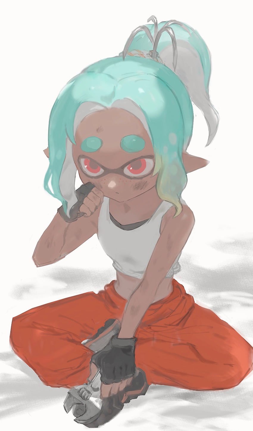 inkling player character, inkling girl, and mechanic (splatoon and 1 more) drawn by ga4me4