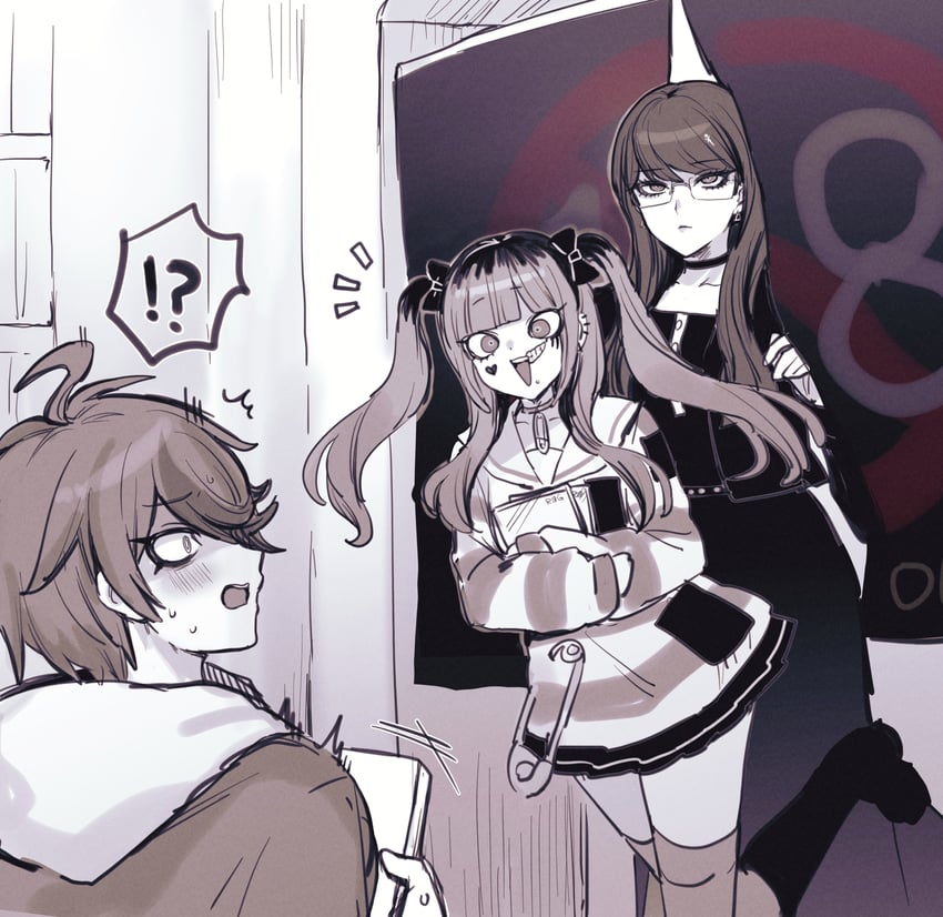 sumino takumi, amemiya darumi, and shizuhara hiruko (the hundred line -last defense academy-) drawn by zuzuko