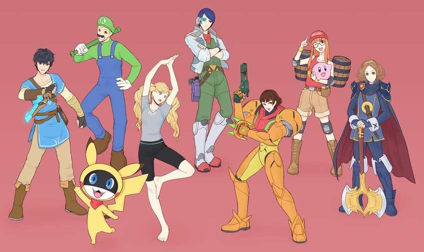 link, pikachu, kirby, samus aran, lucina, and 12 more (pokemon and 14 more) drawn by roviahc
