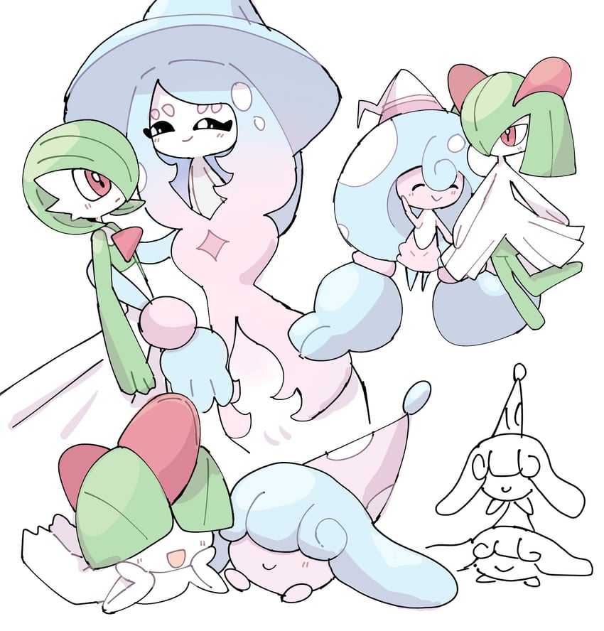 gardevoir, kirlia, ralts, hatterene, hatenna, and 1 more (pokemon) drawn by han0579