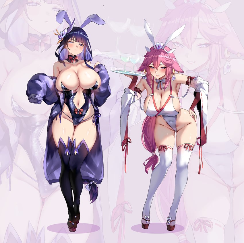 raiden shogun and yae miko (genshin impact) drawn by rikihana_momo