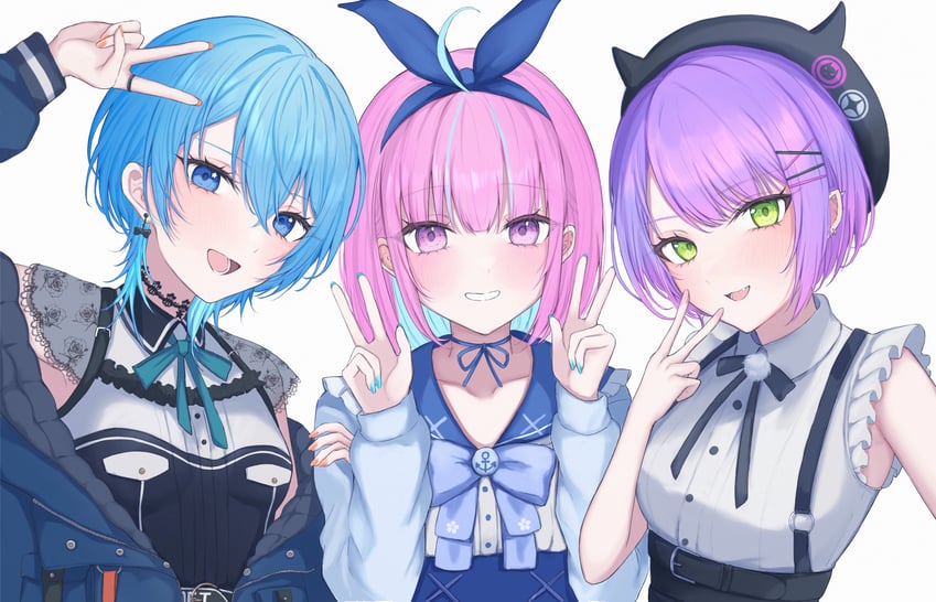 hoshimachi suisei, minato aqua, and tokoyami towa (hololive) drawn by nolc