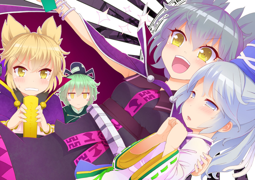 toyosatomimi no miko, mononobe no futo, and soga no tojiko (touhou) drawn by hamaburicchi