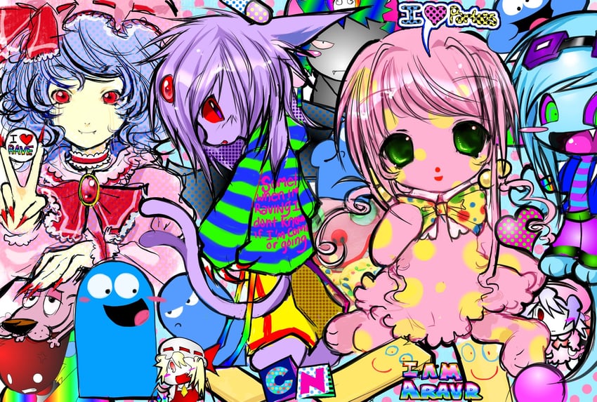remilia scarlet, flandre scarlet, espeon, blooregard q kazoo, courage, and 1 more (original and 6 more) drawn by lottie_(gravyalloverhim)