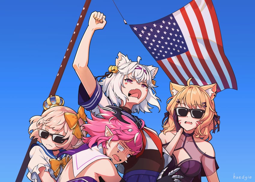 shyrei faolan, camila, filian, rindo, and marimari (indie virtual youtuber) drawn by haedgie